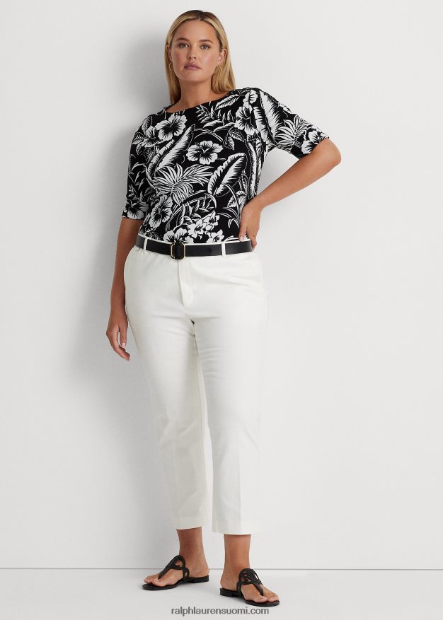 Ralph Lauren naiset kukkakuvioinen joustava puuvillapaita 0Z24ZR4526 musta valkoinen