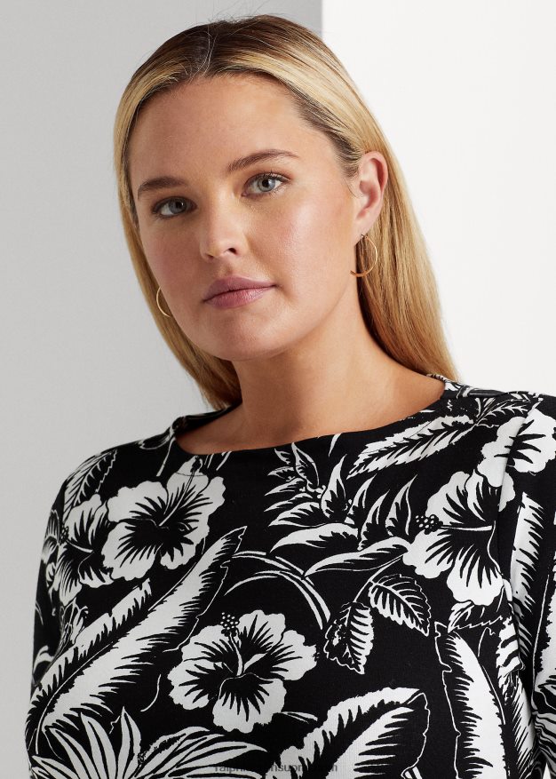 Ralph Lauren naiset kukkakuvioinen joustava puuvillapaita 0Z24ZR4526 musta valkoinen