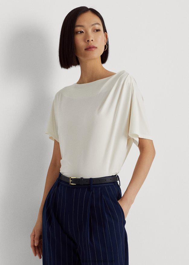 Ralph Lauren naiset laskostettu stretch-jersey-paita 0Z24ZR4843 mascarpone-kermaa