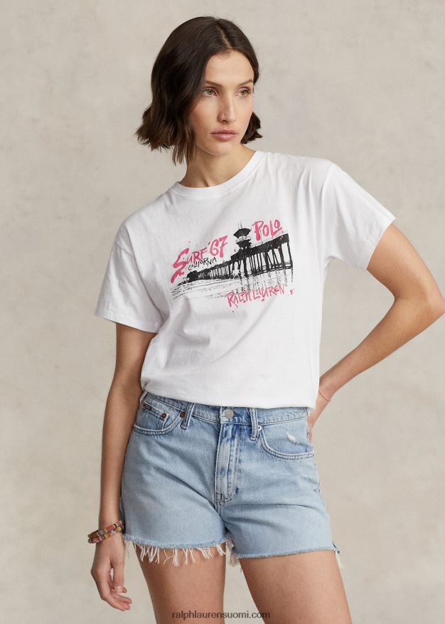 Ralph Lauren naiset logograafinen puuvillainen trikoopaita 0Z24ZR2982 valkoinen