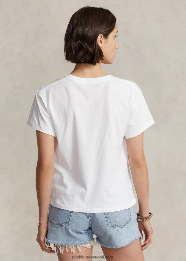 Ralph Lauren naiset logograafinen puuvillainen trikoopaita 0Z24ZR2982 valkoinen