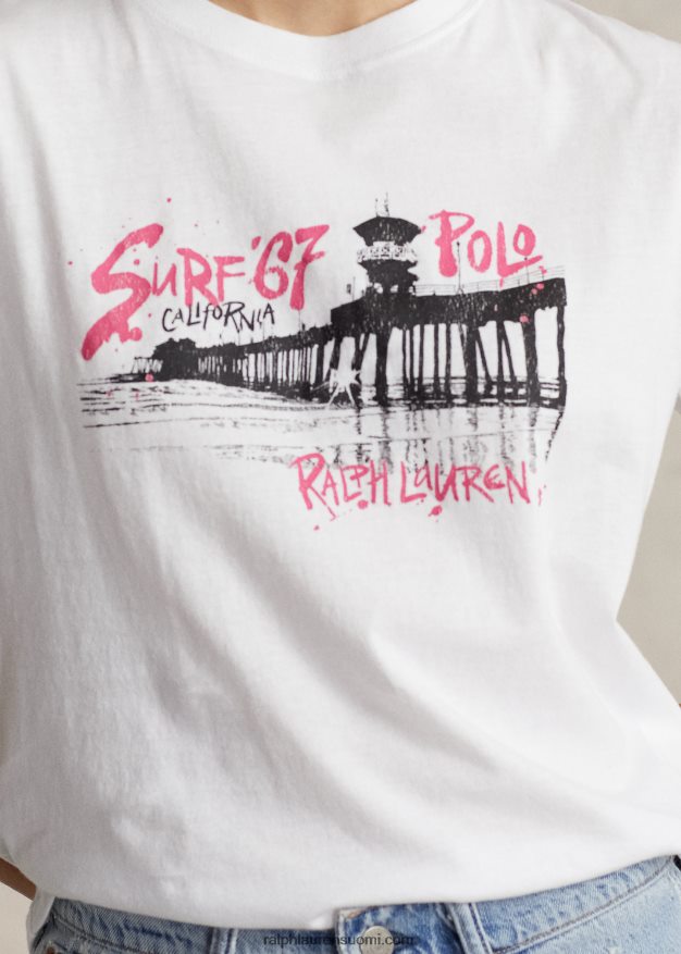 Ralph Lauren naiset logograafinen puuvillainen trikoopaita 0Z24ZR2982 valkoinen