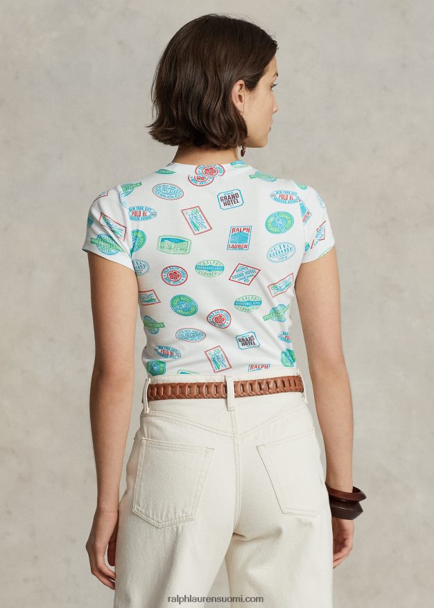 Ralph Lauren naiset matka-aiheinen resori puuvillainen t-paita 0Z24ZR3104 nevis