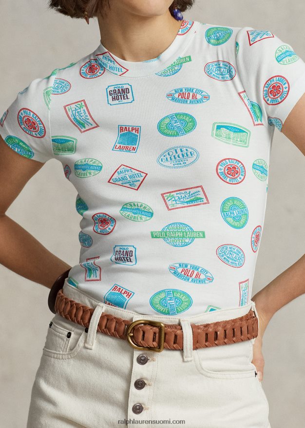 Ralph Lauren naiset matka-aiheinen resori puuvillainen t-paita 0Z24ZR3104 nevis