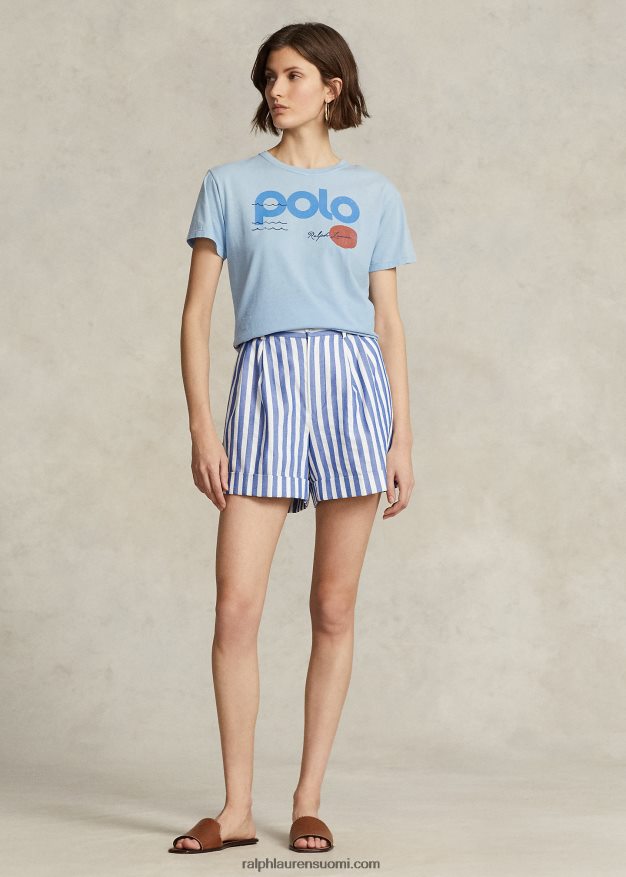 Ralph Lauren naiset merenkulkulogograafinen puuvillainen trikoopaita 0Z24ZR3030 puuterinsininen