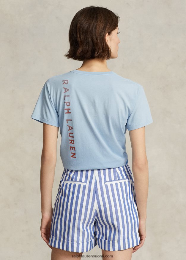 Ralph Lauren naiset merenkulkulogograafinen puuvillainen trikoopaita 0Z24ZR3030 puuterinsininen