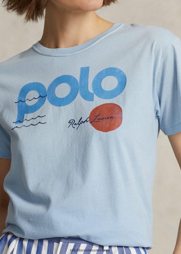 Ralph Lauren naiset merenkulkulogograafinen puuvillainen trikoopaita 0Z24ZR3030 puuterinsininen