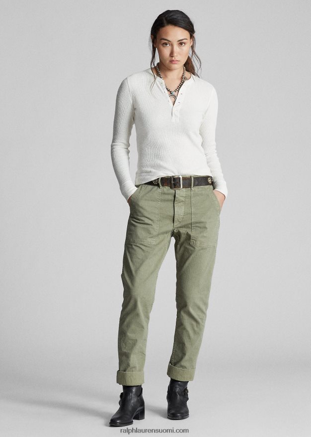 Ralph Lauren naiset ohut vohvelineule puuvillainen henley 0Z24ZR9380 paperi valkoinen