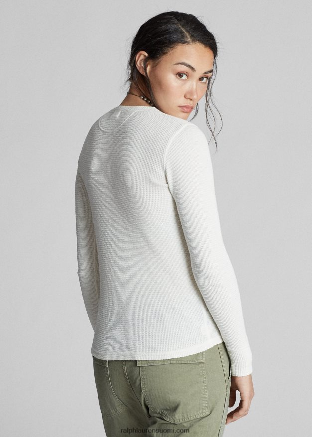 Ralph Lauren naiset ohut vohvelineule puuvillainen henley 0Z24ZR9380 paperi valkoinen