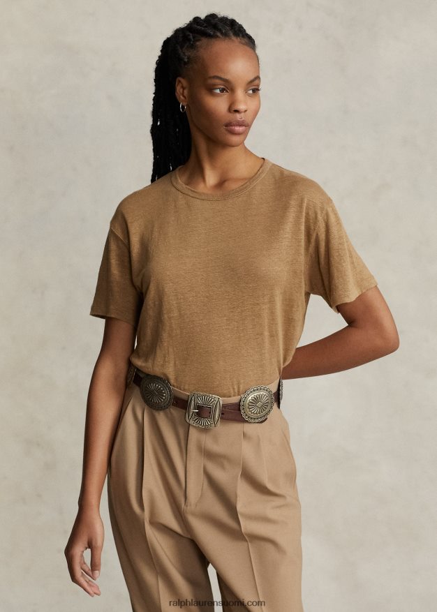 Ralph Lauren naiset pellava jersey crewneck t-paita 0Z24ZR2915 montana khaki