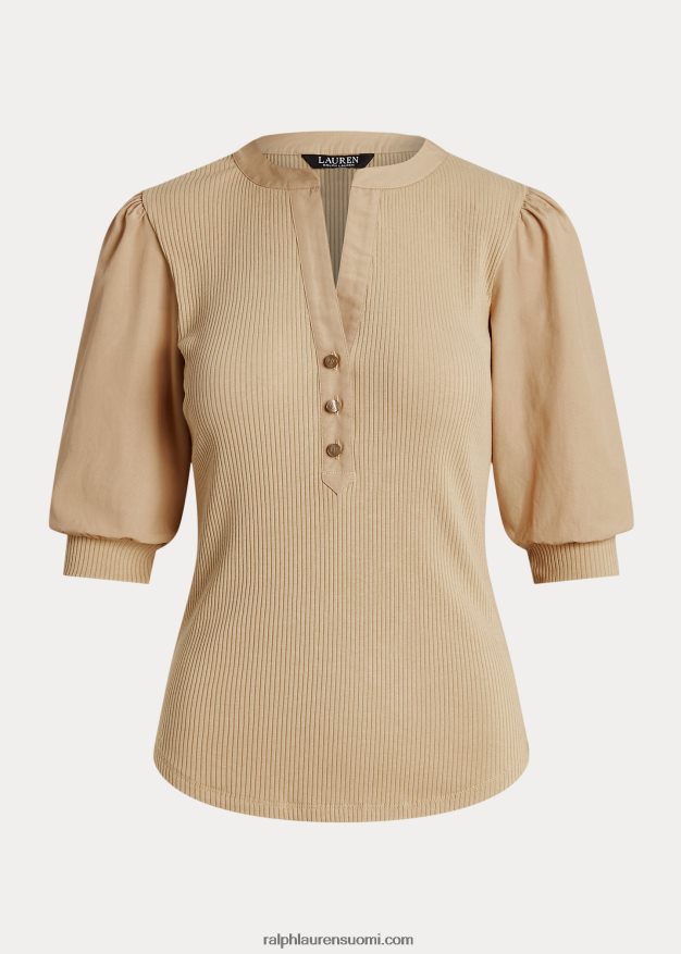 Ralph Lauren naiset puhvihihainen puuvillasekoite Henley t-paita 0Z24ZR4885