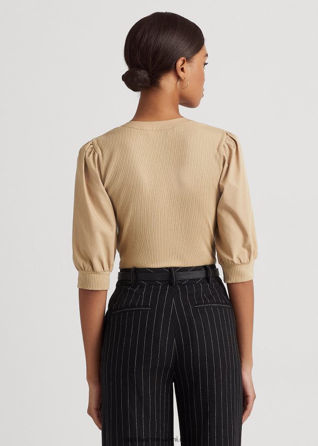 Ralph Lauren naiset puhvihihainen puuvillasekoite Henley t-paita 0Z24ZR4885