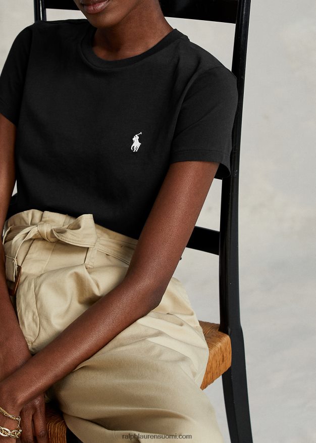 Ralph Lauren naiset puuvillainen crewneck T-paita 0Z24ZR4749 musta