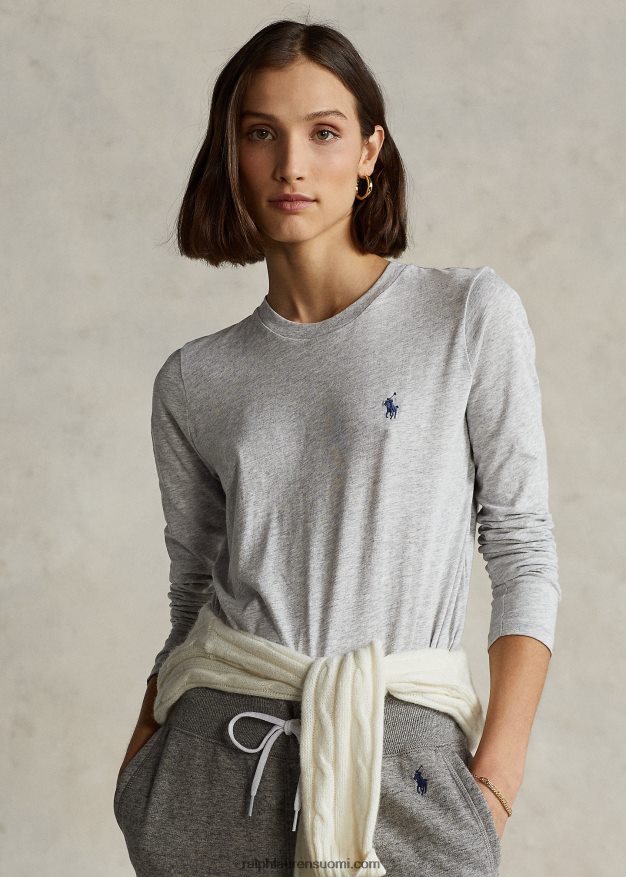 Ralph Lauren naiset puuvillajersey pitkähihainen t-paita 0Z24ZR4746 mukulakivikanerva