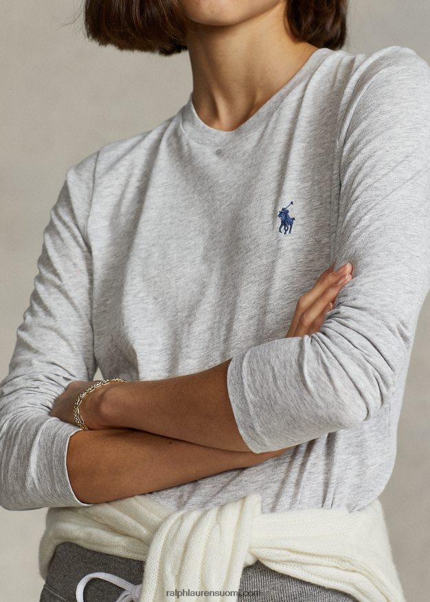 Ralph Lauren naiset puuvillajersey pitkähihainen t-paita 0Z24ZR4746 mukulakivikanerva