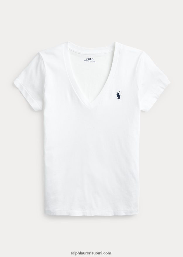 Ralph Lauren naiset puuvillajersey v-pääntie t-paita 0Z24ZR4744 valkoinen