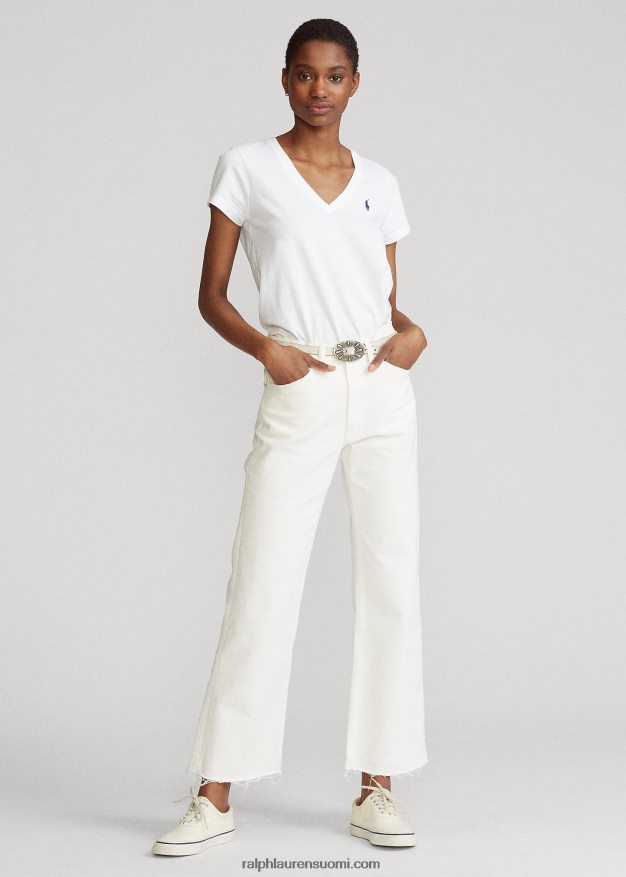 Ralph Lauren naiset puuvillajersey v-pääntie t-paita 0Z24ZR4744 valkoinen
