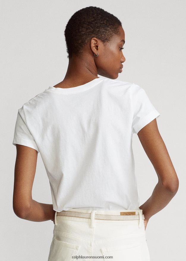 Ralph Lauren naiset puuvillajersey v-pääntie t-paita 0Z24ZR4744 valkoinen