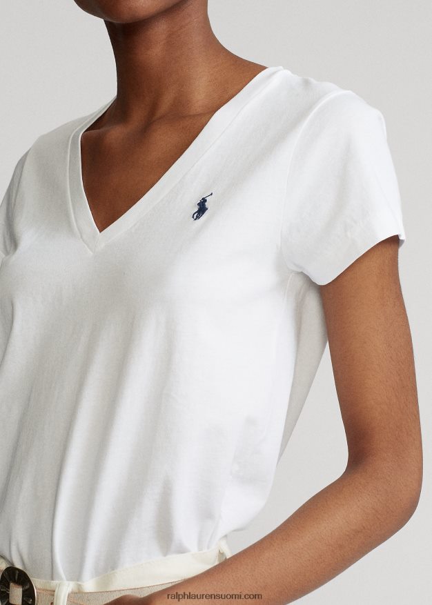 Ralph Lauren naiset puuvillajersey v-pääntie t-paita 0Z24ZR4744 valkoinen