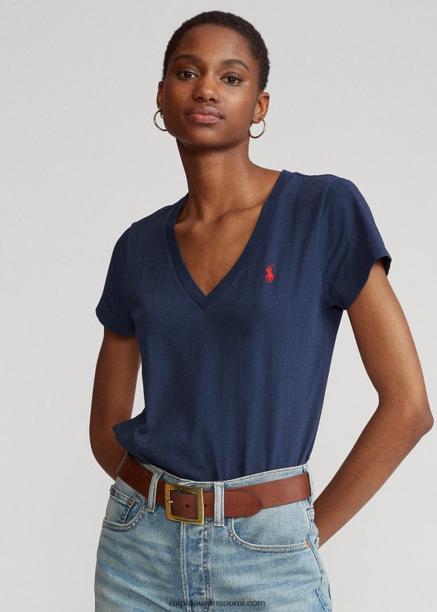 Ralph Lauren naiset puuvillajersey v-pääntie t-paita 0Z24ZR9492