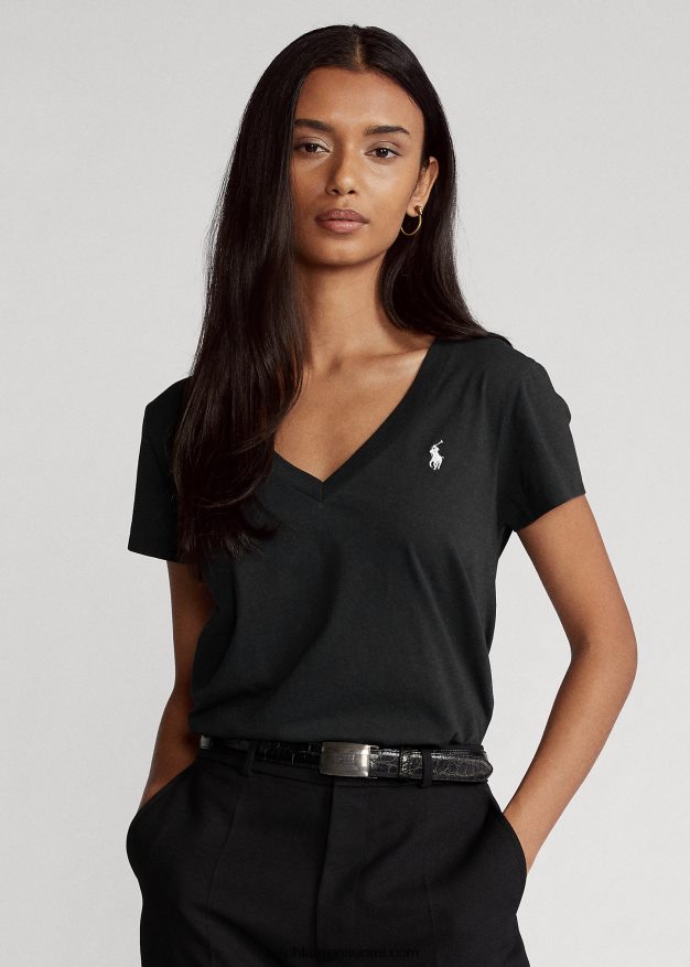 Ralph Lauren naiset puuvillajersey v-pääntie t-paita 0Z24ZR9493