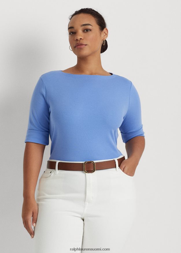 Ralph Lauren naiset puuvillasekoiteinen venepääntie 0Z24ZR4636 sininen sumu