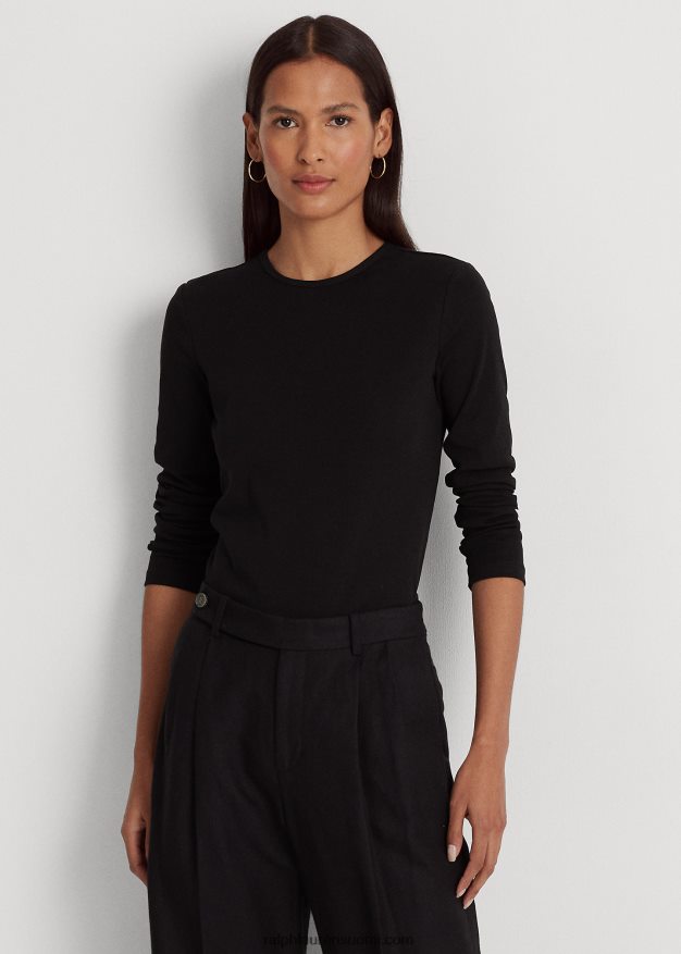 Ralph Lauren naiset puuvillasekoitettu pitkähihainen toppi 0Z24ZR4239 musta