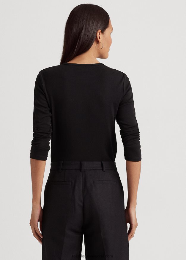 Ralph Lauren naiset puuvillasekoitettu pitkähihainen toppi 0Z24ZR4239 musta