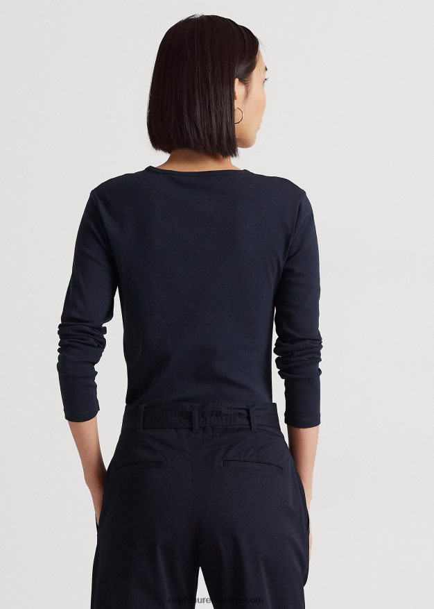 Ralph Lauren naiset puuvillasekoitettu pitkähihainen toppi 0Z24ZR4240 laivasto
