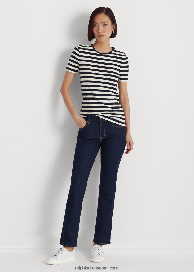 Ralph Lauren naiset raidallinen joustava puuvillapaita 0Z24ZR4388 hienostunut laivasto/kerma
