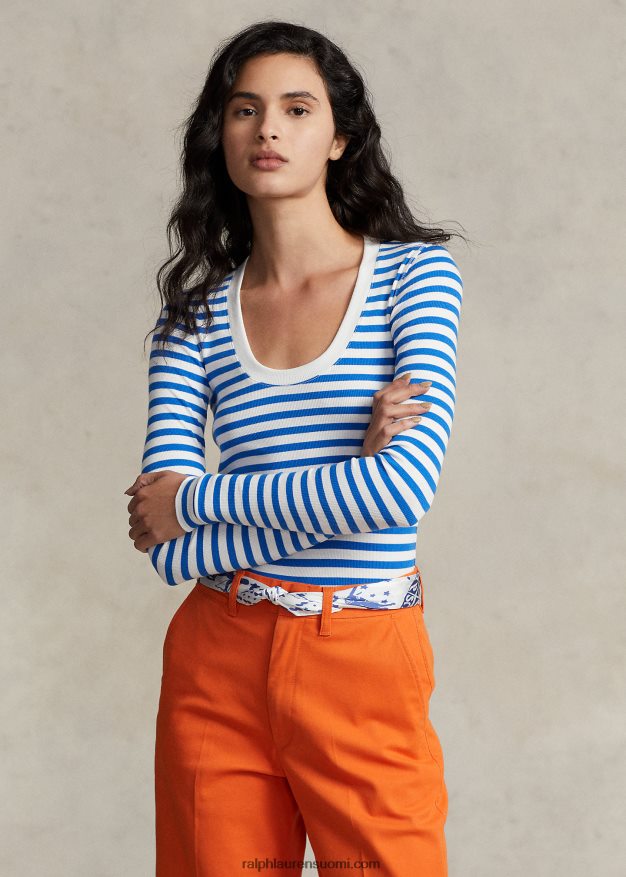 Ralph Lauren naiset raidallinen resoripaita 0Z24ZR3055 valkoinen/kuninkaallinen kylpylä