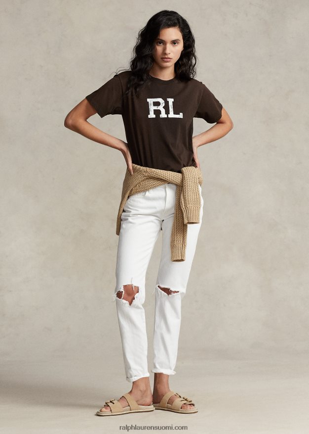 Ralph Lauren naiset rl logo jersey t-paita 0Z24ZR3158 antiikki ruskea