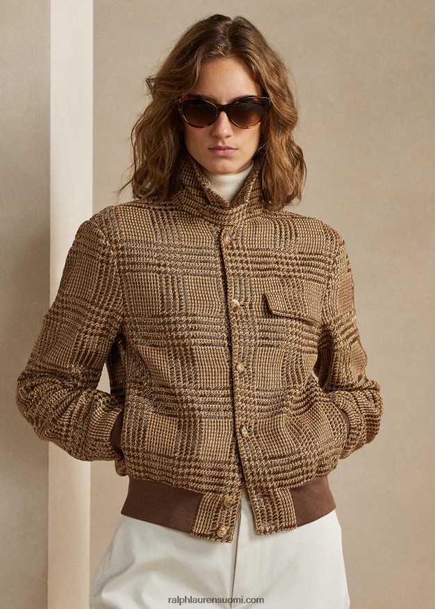 Ralph Lauren naiset araminta koristeltu glen-ruudullinen takki 0Z24ZR3565 kameli/ruskea