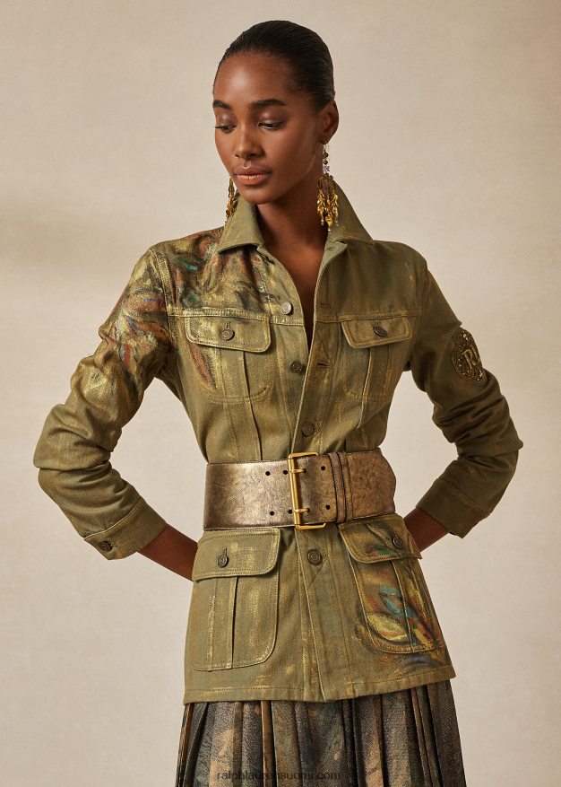 Ralph Lauren naiset bacall koristeltu farkkutakki 0Z24ZR3597 eksoottinen vihreä kukka