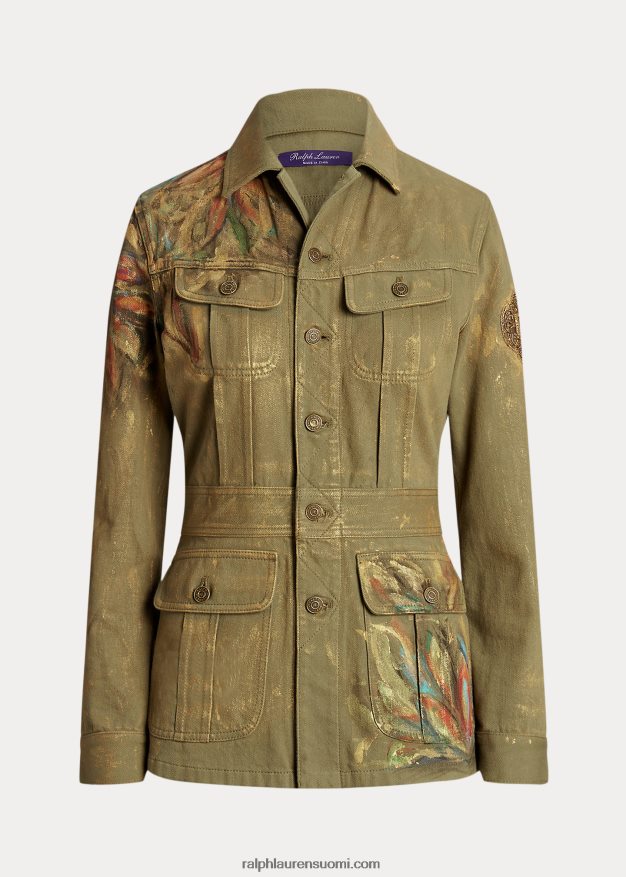 Ralph Lauren naiset bacall koristeltu farkkutakki 0Z24ZR3597 eksoottinen vihreä kukka