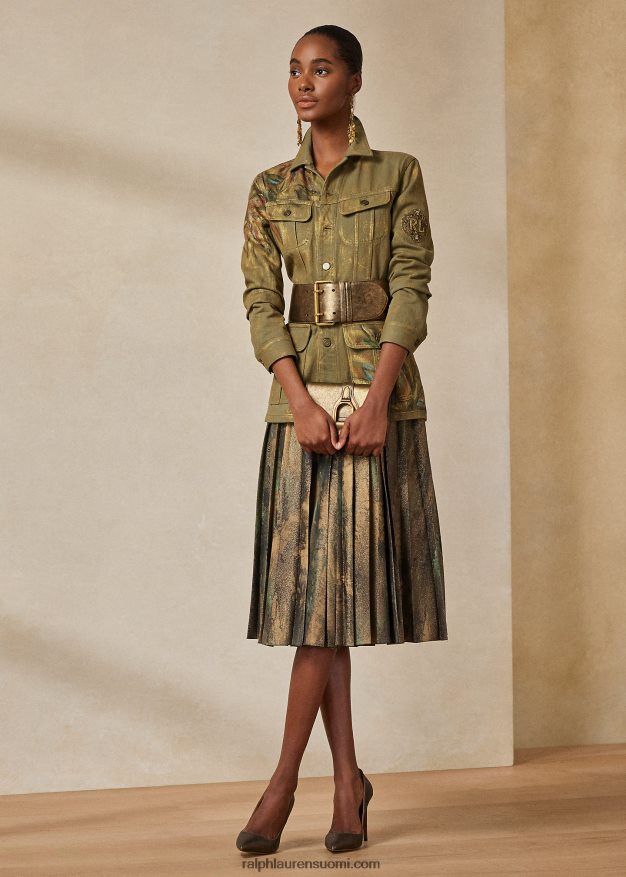 Ralph Lauren naiset bacall koristeltu farkkutakki 0Z24ZR3597 eksoottinen vihreä kukka