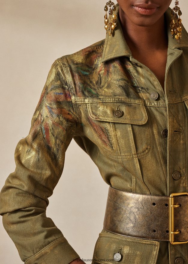 Ralph Lauren naiset bacall koristeltu farkkutakki 0Z24ZR3597 eksoottinen vihreä kukka