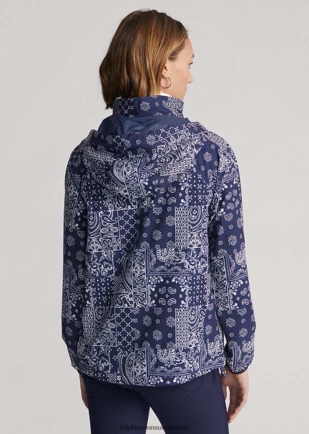Ralph Lauren naiset bandanaprintti pakattava anorakki 0Z24ZR3111 laivasto huivi tilkkutäkki
