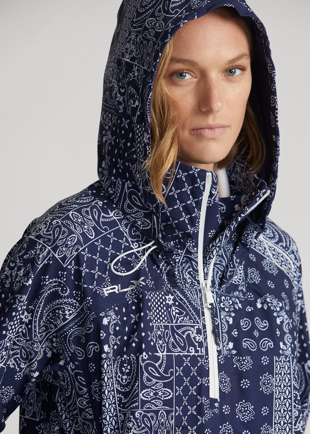 Ralph Lauren naiset bandanaprintti pakattava anorakki 0Z24ZR3111 laivasto huivi tilkkutäkki