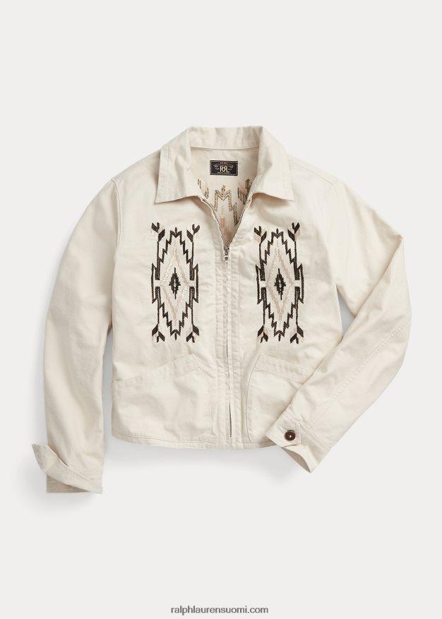 Ralph Lauren naiset brodeerattu slub-kudottu takki 0Z24ZR3614 tonaalinen kerma