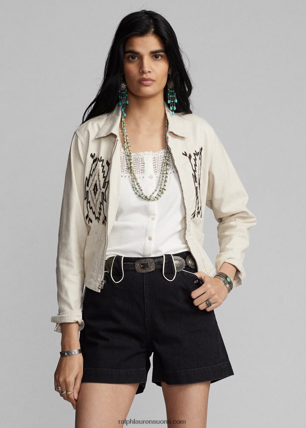 Ralph Lauren naiset brodeerattu slub-kudottu takki 0Z24ZR3614 tonaalinen kerma