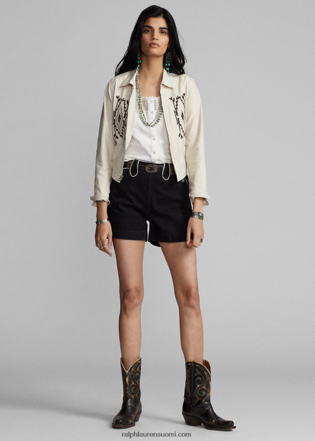 Ralph Lauren naiset brodeerattu slub-kudottu takki 0Z24ZR3614 tonaalinen kerma