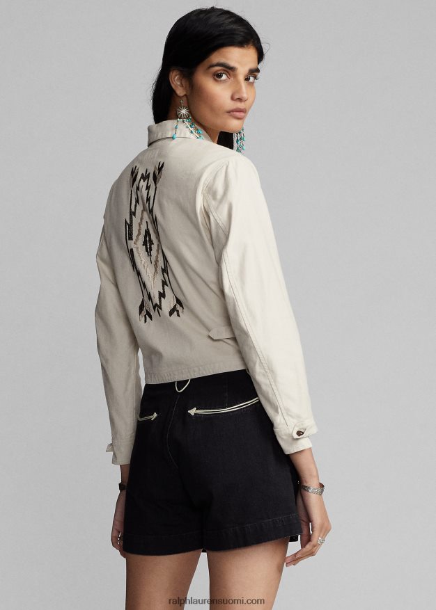 Ralph Lauren naiset brodeerattu slub-kudottu takki 0Z24ZR3614 tonaalinen kerma