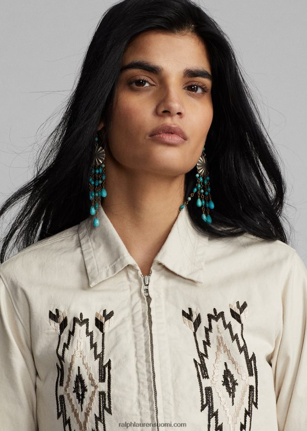 Ralph Lauren naiset brodeerattu slub-kudottu takki 0Z24ZR3614 tonaalinen kerma