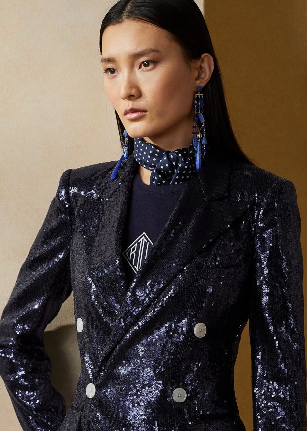 Ralph Lauren naiset camden paljetoitu takki 0Z24ZR3512 lux laivasto