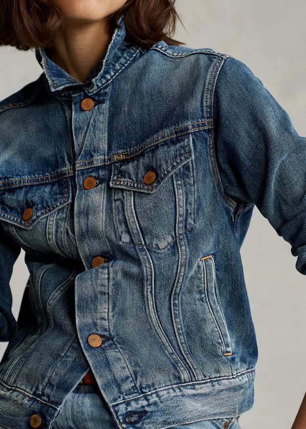 Ralph Lauren naiset denim kuorma-auton takki 0Z24ZR3278 tumma indigo