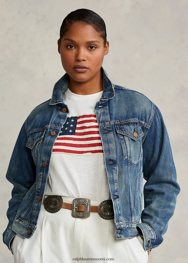 Ralph Lauren naiset denim kuorma-auton takki 0Z24ZR3278 tumma indigo