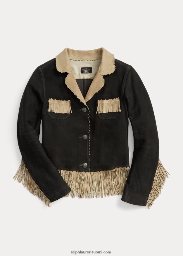 Ralph Lauren naiset hapsut reunustettu mokkanahkatakki 0Z24ZR3632 musta/kerma