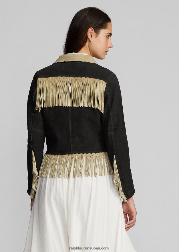 Ralph Lauren naiset hapsut reunustettu mokkanahkatakki 0Z24ZR3632 musta/kerma