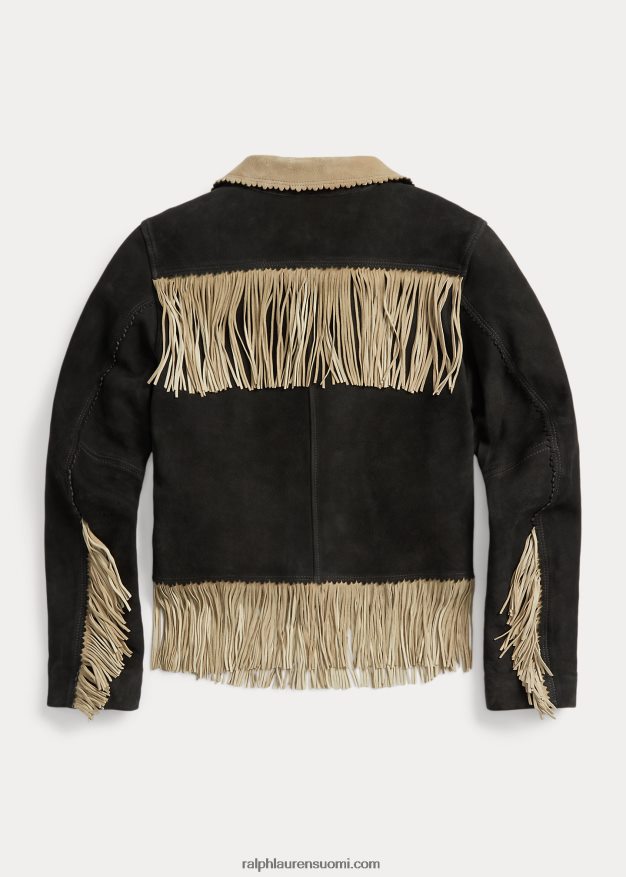 Ralph Lauren naiset hapsut reunustettu mokkanahkatakki 0Z24ZR3632 musta/kerma